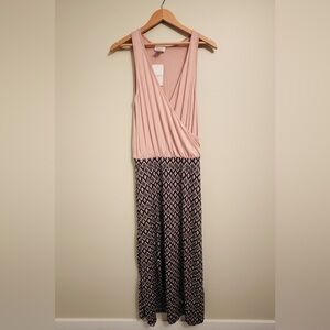 NWT Bellino Women's Taupe Black Diamond Maxi Dress - Size Medium
 b82